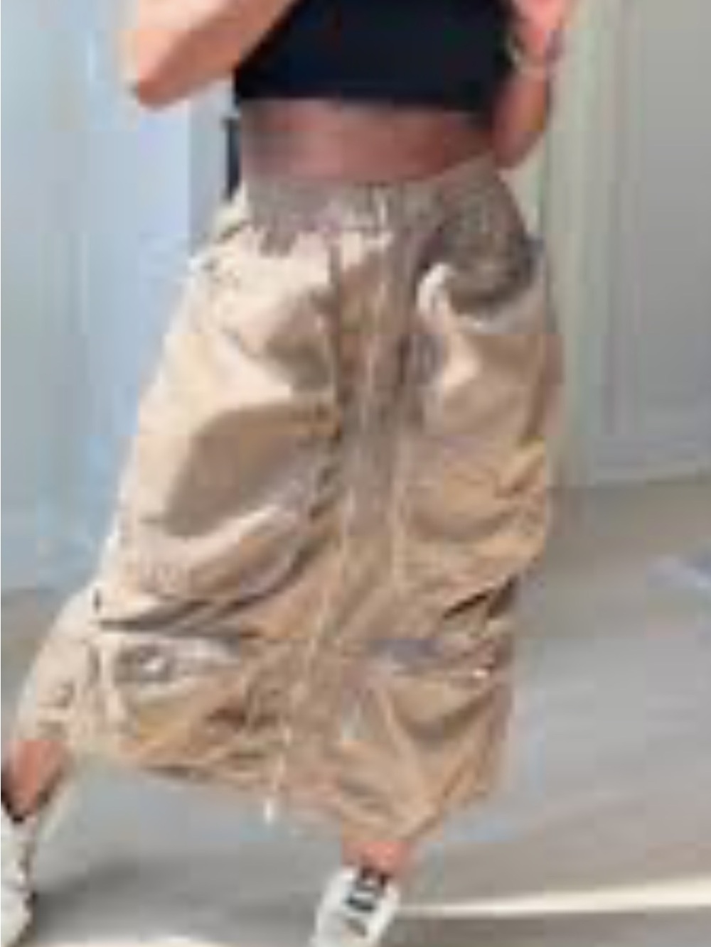 Bei cargo khaki Midi Skirt with Front Seam and front pockets